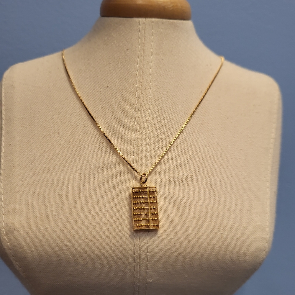 16" 14K Gold Chain Necklace with 14K Gold Abacus Pendant